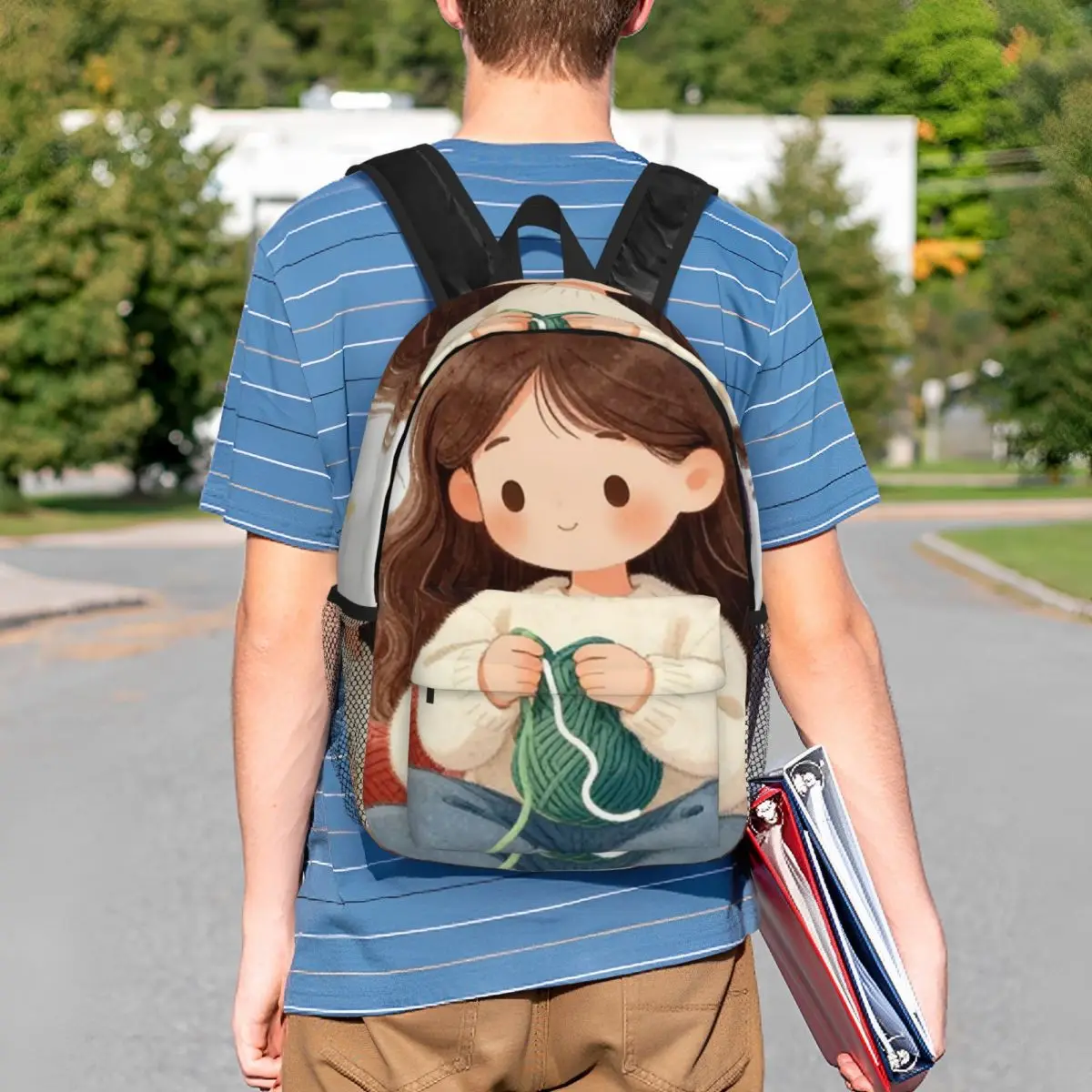 

Cartoon Girl And Crochet Backpack Student BookBag Kids School Bag Laptop Shoulder Bags for Men Women