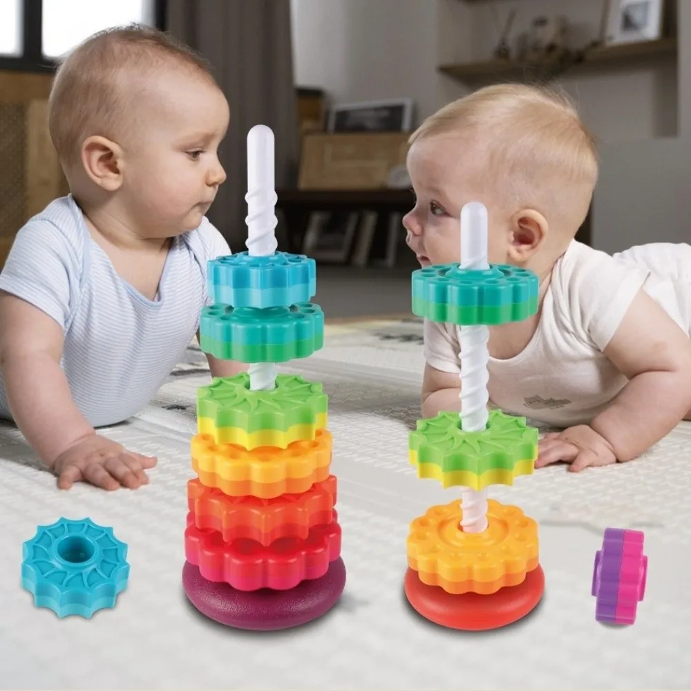 Educational Intelligence Development Spinning Stacking Puzzle Geometric Ring Montessori Stacking Block Ring Wheel Babies Play