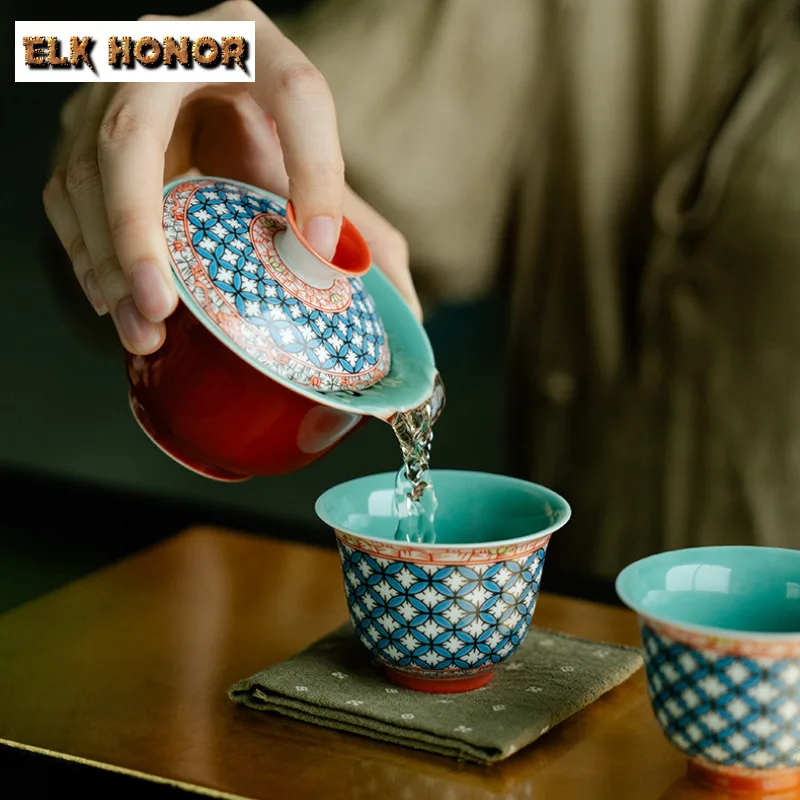 2pc/lot Checkered Pattern Teacup Boutique Tea Bowl Single Cups Tea-tasting Fragrance Cup Chazhan Master Cups Drinkware Gift 65ml