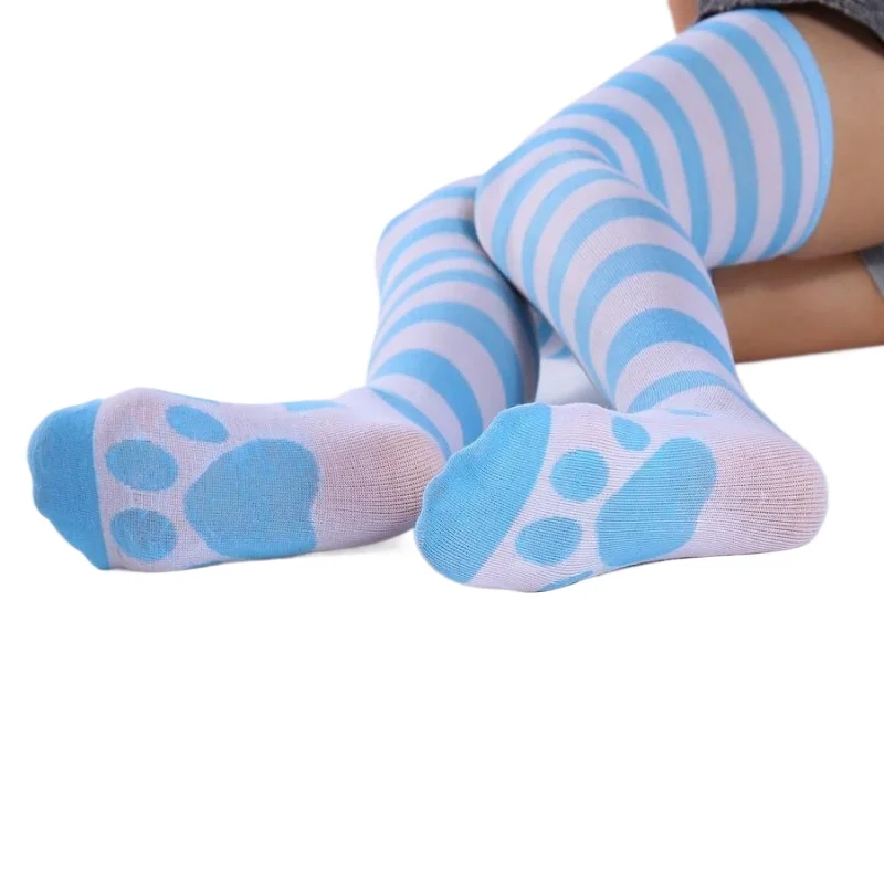 膝下のストライプのハイストッキング、かわいい猫の足のコスプレストッキング、jk長いストッキング、1ペア