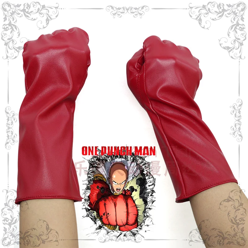 Anime One Punch Saitama Cosplay Gloves Prop Saitama Red PU Leather Gloves Women Men Halloween Party Role Play Accessories