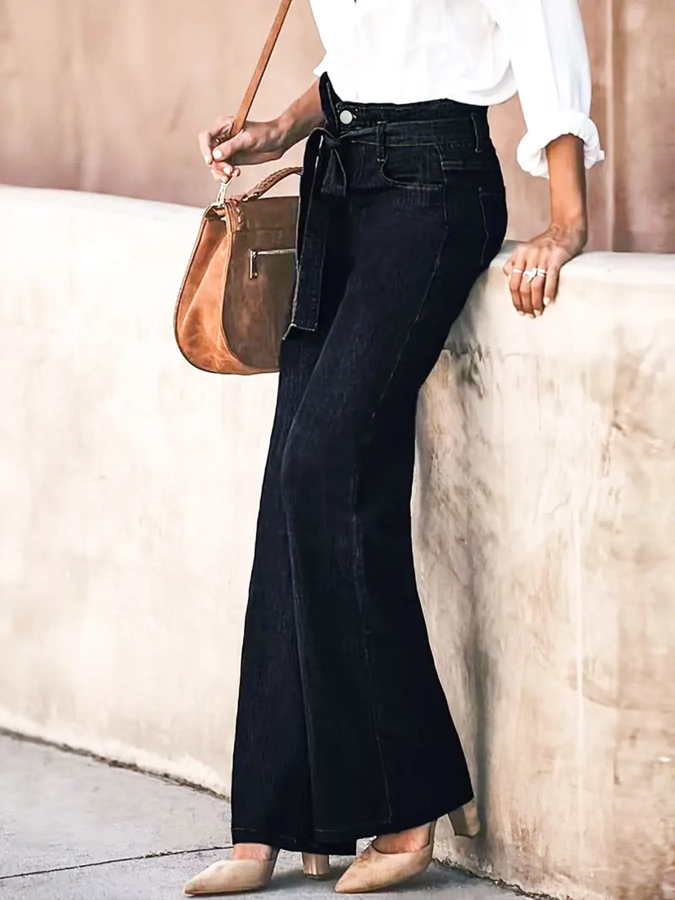 Women's Wide Leg Jeans Mid Waist Causal Straight Leg Business Cargo Pants