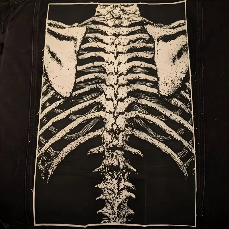 1PC Spine Skeletons Printed Large Back Patch Chest Radiograph Iron On Patches For Clothes Jacket Ribcage Bones Goth DIY Gift