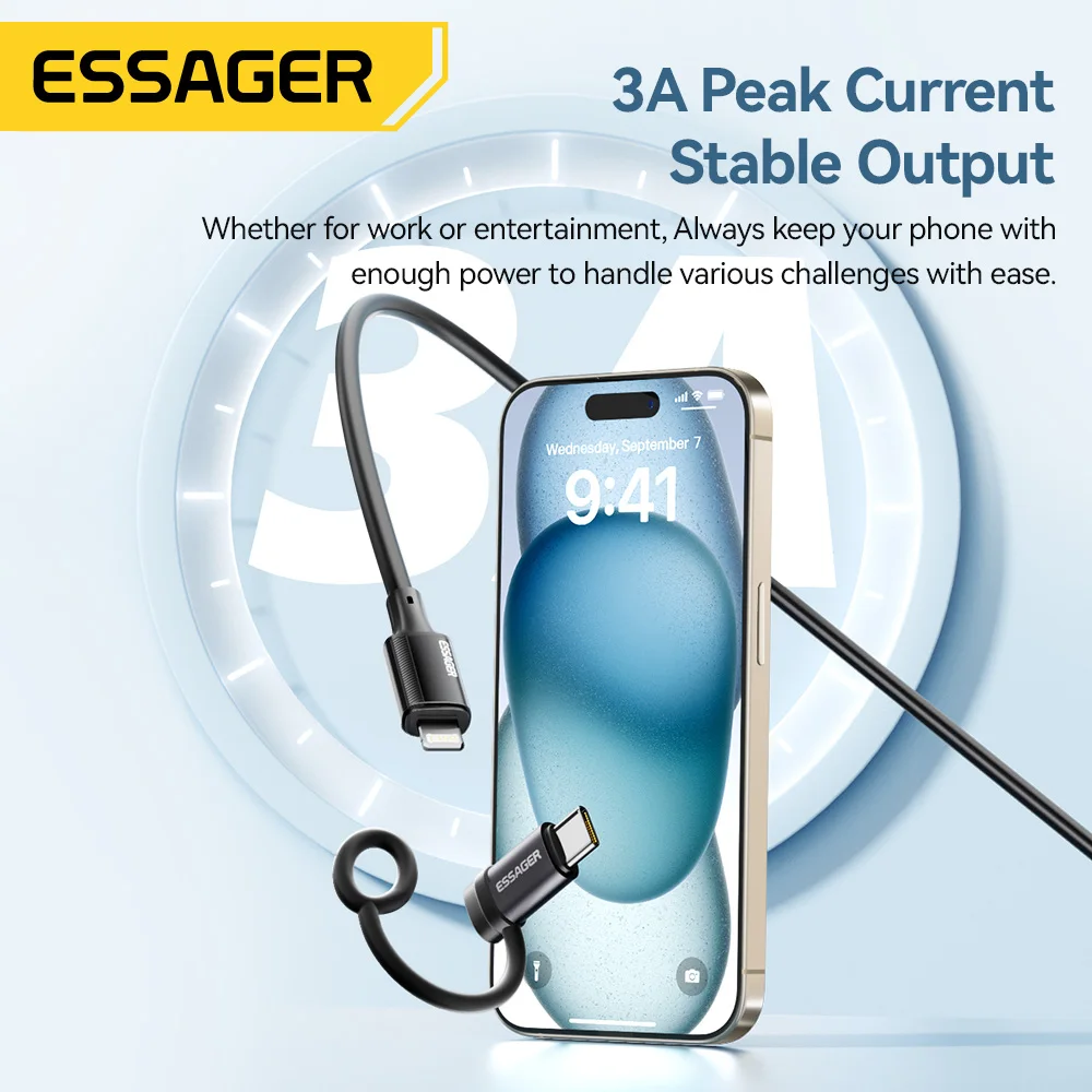 Essager الإضاءة إلى نوع C محول 3A شحن سريع IOS أنثى إلى نوع-C ذكر موصل آيفون 15 14 13 برو آي باد محول