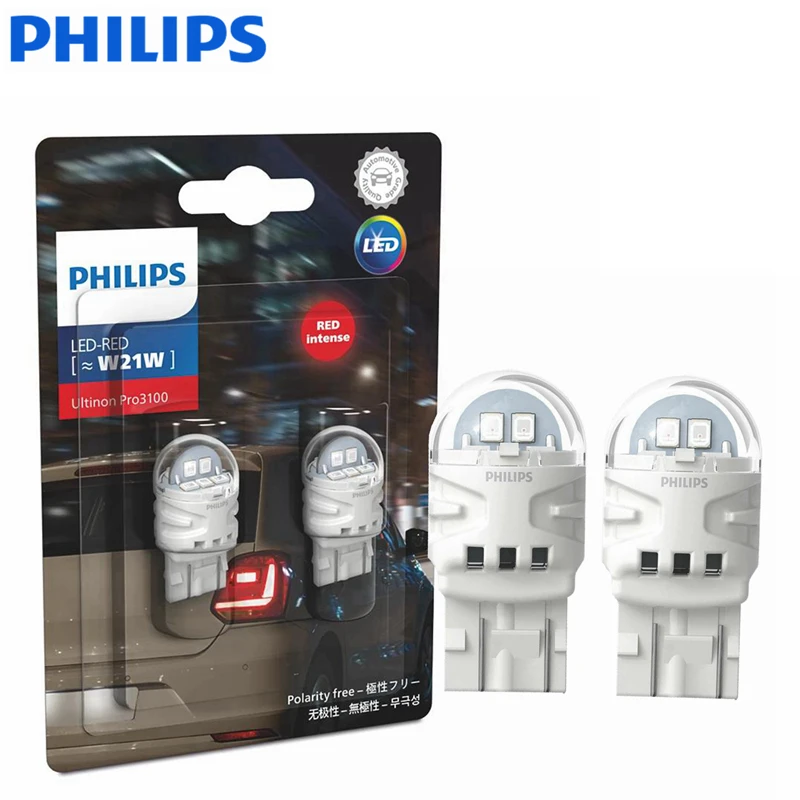 Philips-luces LED Ultinon Pro3100 para intermitente de coche, bombillas traseras, luces antiniebla de parada, Color rojo y blanco, W5W, P21/5W,