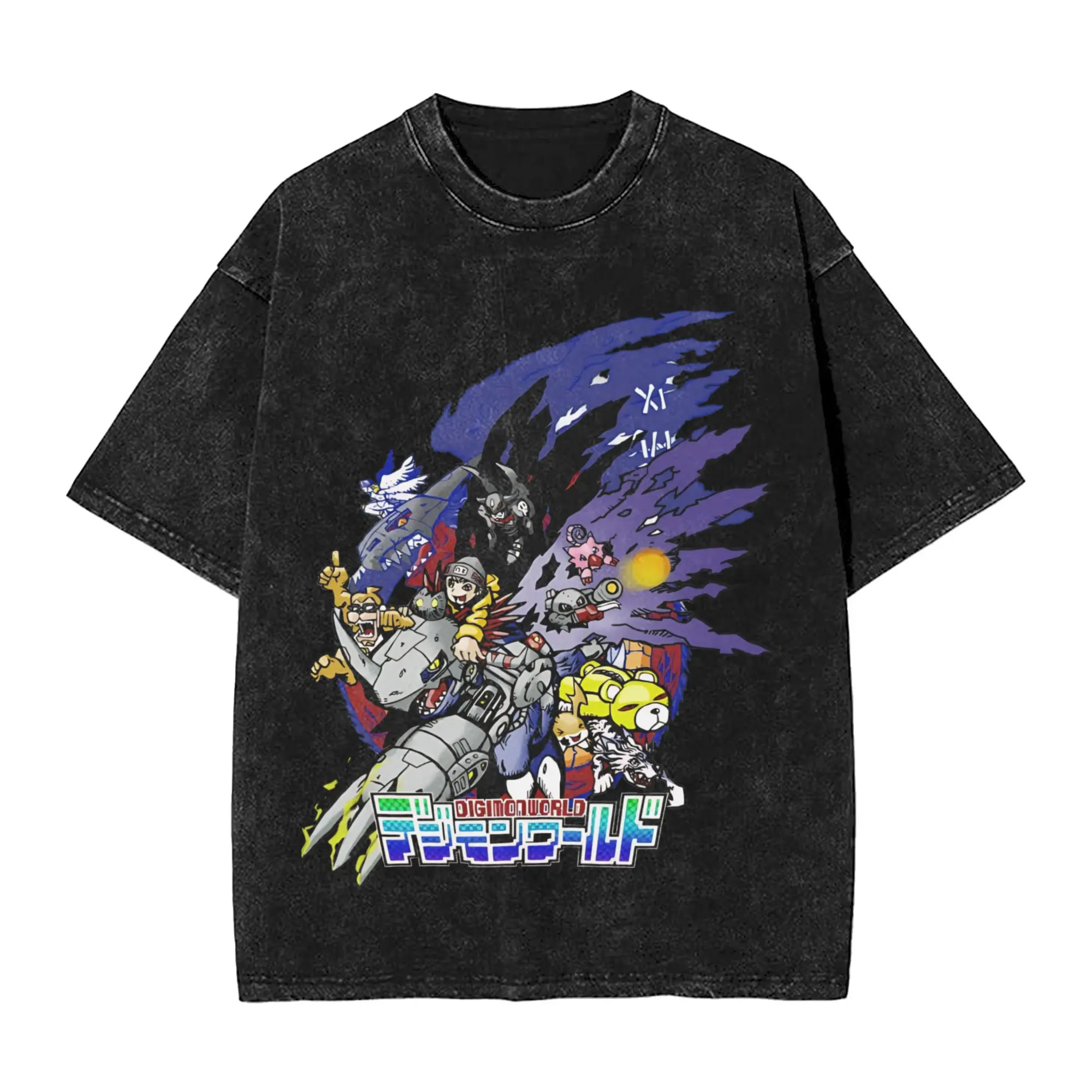 

Digital Monster Digimon WORLD Washed T Shirts Streetwear Hip Hop Retro T-Shirts Tee Shirt for Men Women 100% Cotton Streetwear