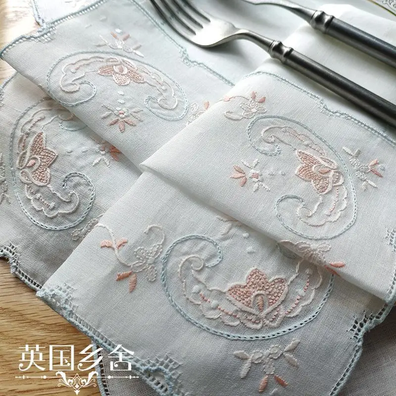 Tovagliolo tovaglietta ricamato a mano in puro lino squisito 2 pezzi/set Fazzoletto da ristorante di fascia alta per esportazione del commercio estero
