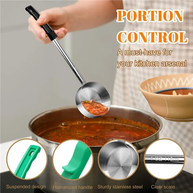 ABUH-16X Stainless Steel Solid Portion Control Ladle Spoon For Weight Watchers, Buffets,Parties 2Oz 4Oz 6Oz 8Oz Spoodle