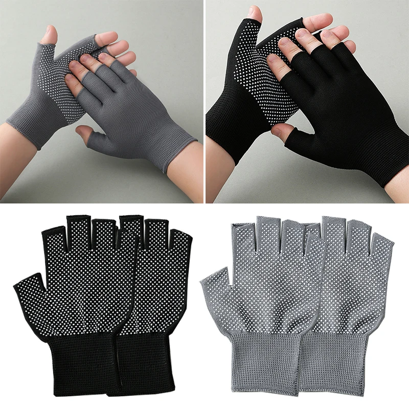 Men's Nylon Work Gloves 1Pairs Sunscreen Fingerless Gloves Breathable Anti-slip Sports Yoga Gloves Thin Half Finger Mittens Soft