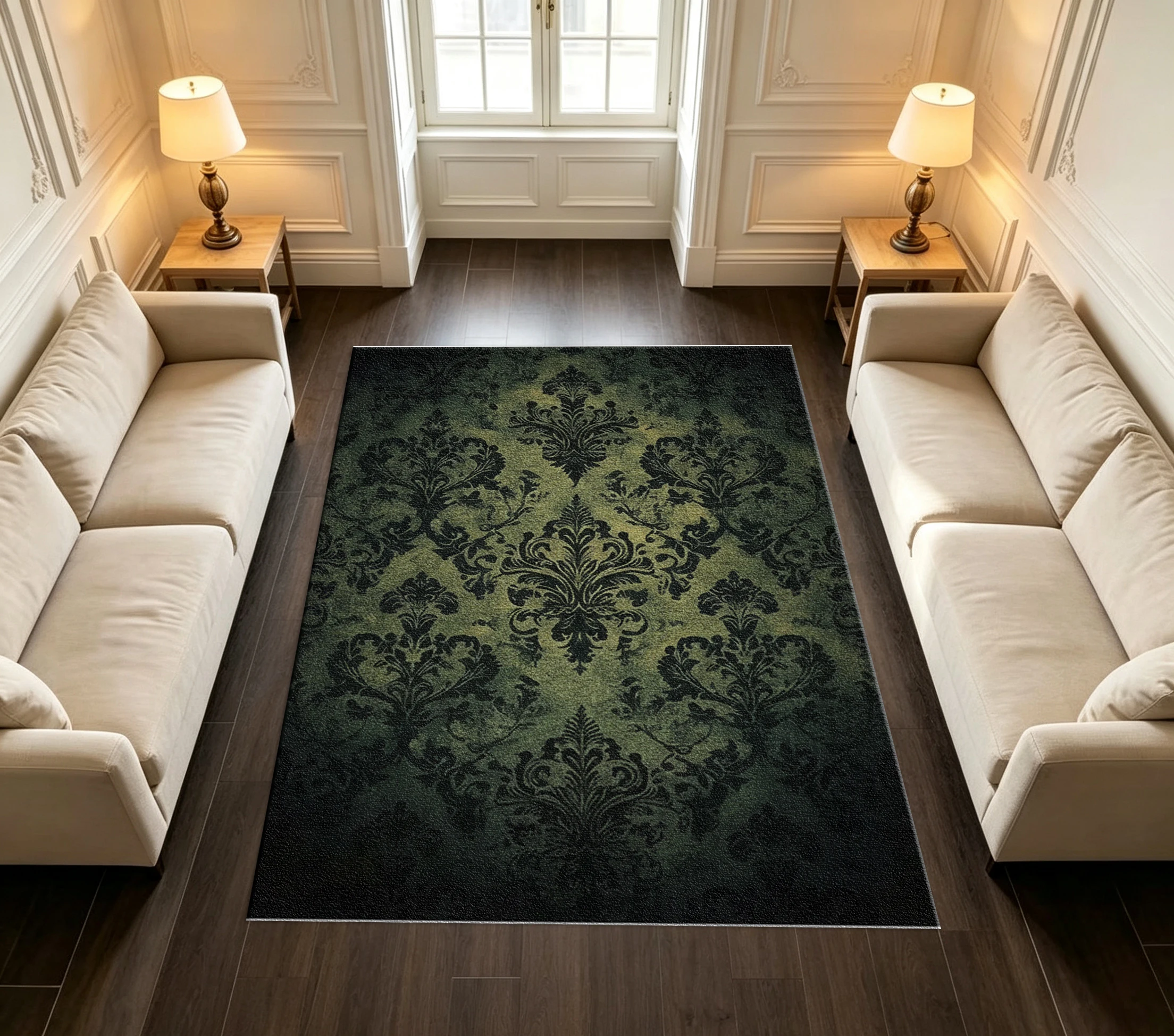 Vintage Damask Floral Carpet Flooring Dark Retro Ornate Pattern Area Rug Antique Style Floor Mat for Home Interior Decor