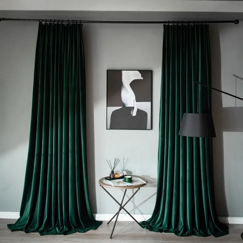 Dark Green Velvet Luxury Curtains for Living Dining Room Bedroom Blackout Bedroom Customized Retro American Simple Decoration