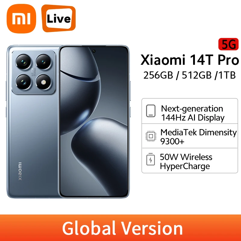 Global Version Xiaomi 14T Pro 5G NFC MediaTek Dimensity 9300+ 144Hz AMOLED Display 50MP Leica Camera 120W HyperCharge Smartphone