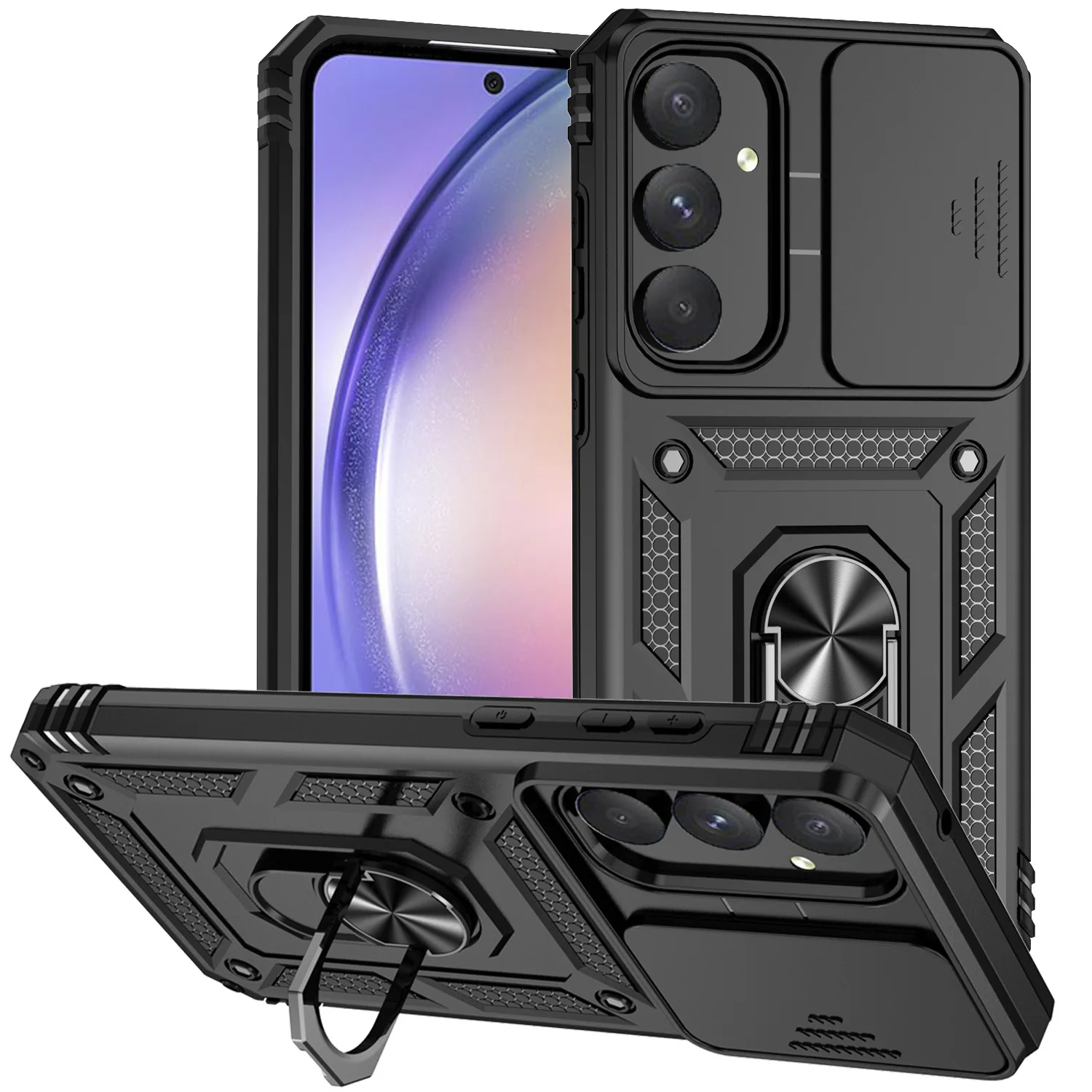 

For Samsung A55 Case Shockproof Armor Slide Camera Lens Ring Holder Seismic and anti fall measures
