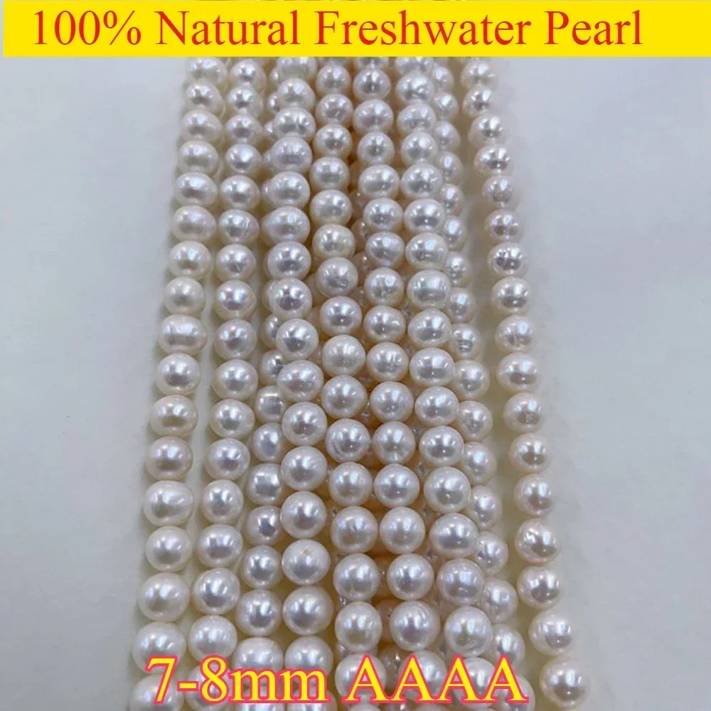 7-8mmAAAA New High Quality Silky Smooth Natural White Freshwater Pearl Round Bead Jewelry Make DIY Necklace Bracelet Accessories