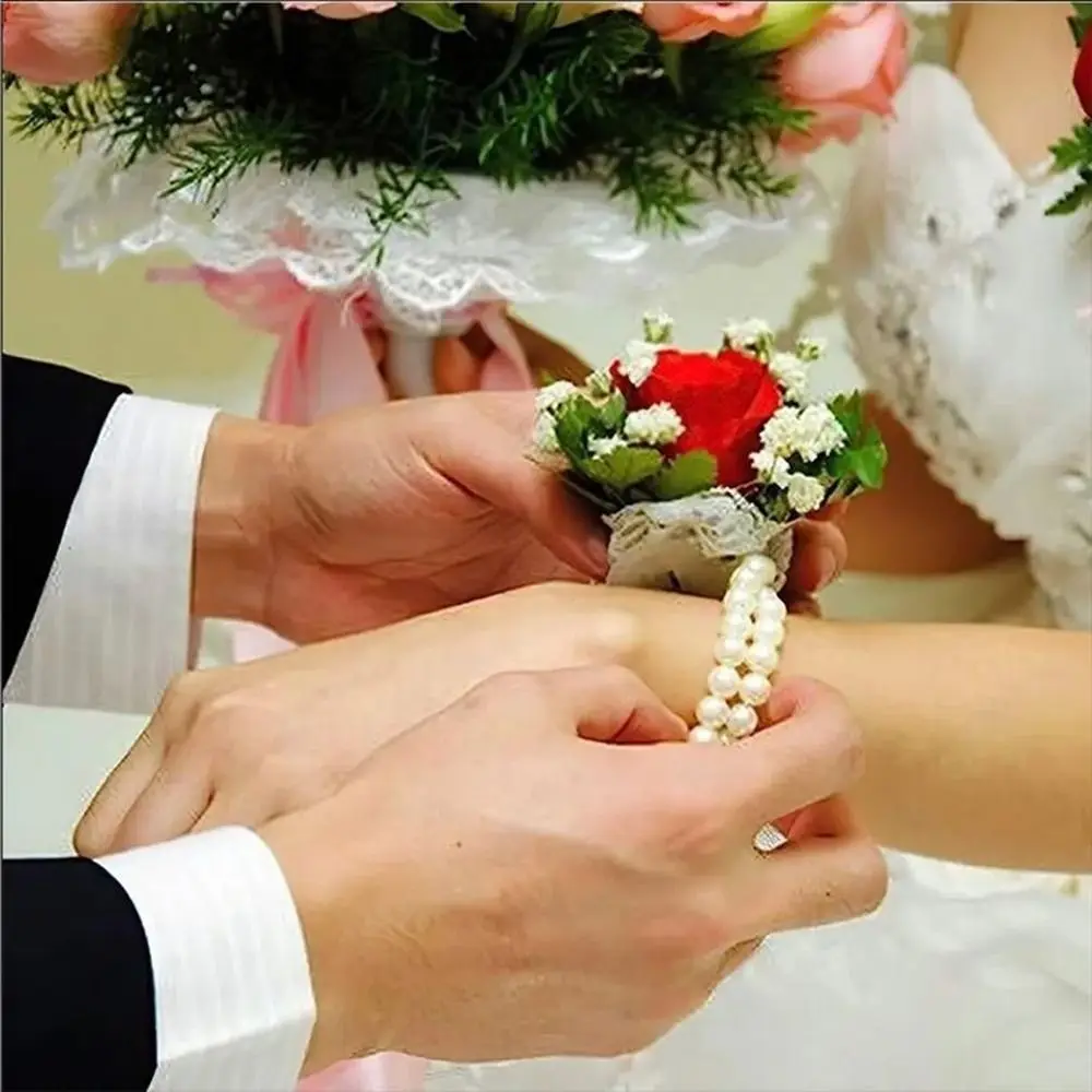 10 szt. Elastyczna bransoletka ślubna z perłami, rozciągliwa, ręcznie robiona, ozdoba na nadgarstek, bransoletka DIY, uchwyt na kwiaty, bransoletka-korsarz