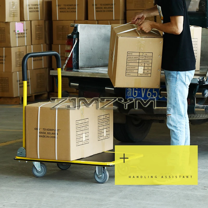 One-Stop High-Performance Foldable Hand Cart Steel Silent Trolley With Four Wheel Small Trailer Trolley