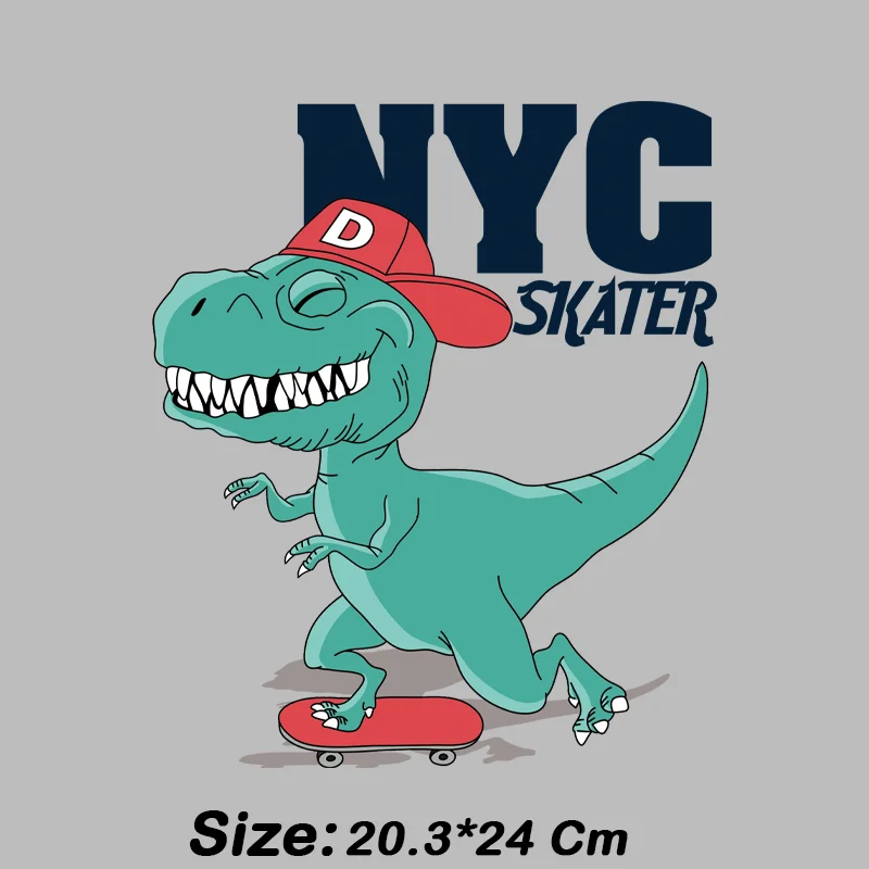 Cartoon skateboard dinosaur cute print pattern,Clothing Thermoadhesive Patches,Suitable for Hoodie,T-shirt,pillow,canva bag,etc.