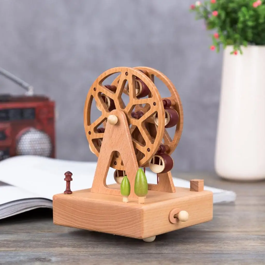 Creative Wooden Musical Box Desktop Ornament Toy Train Ferris Wheel Shape Kids Toys Birthday Valentine’s Day Christmas Gift