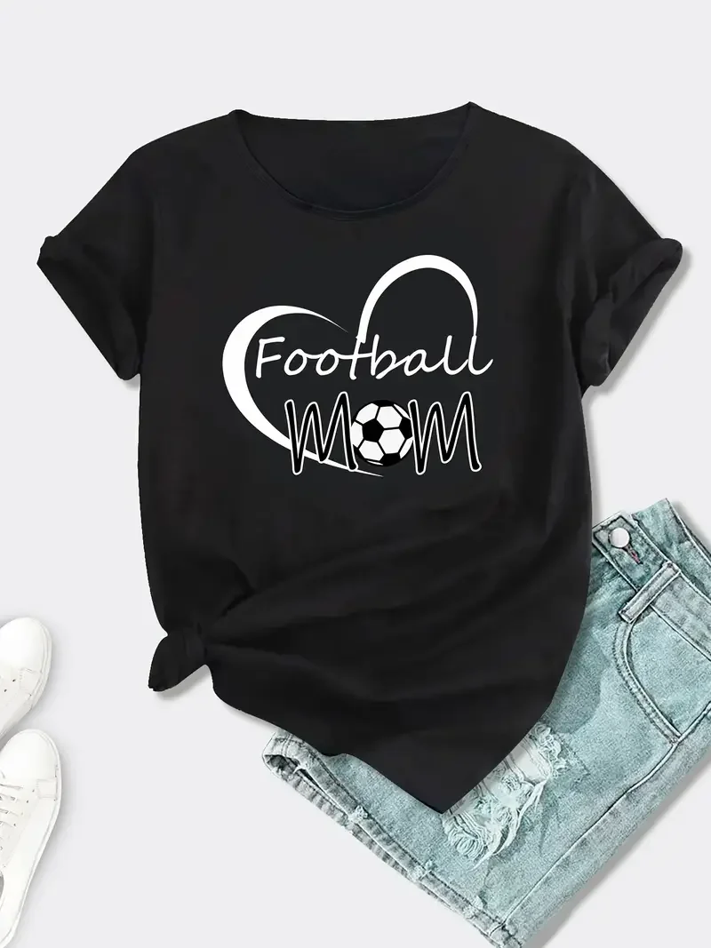 

Football Love Print Goalkeeper Mom English Letter Women's Pattern T-shirt Summer Simple New Round Neck Short Sleeve