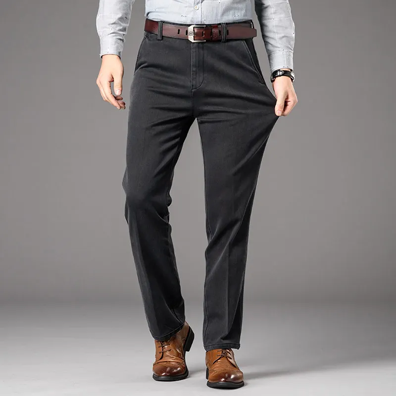 ربيع الخريف الرجال الأعمال الكلاسيكية الجينز مستقيم مطاطا موضة غسلها سراويل جينز ماركة الملابس مكتب جان السراويل الذكور