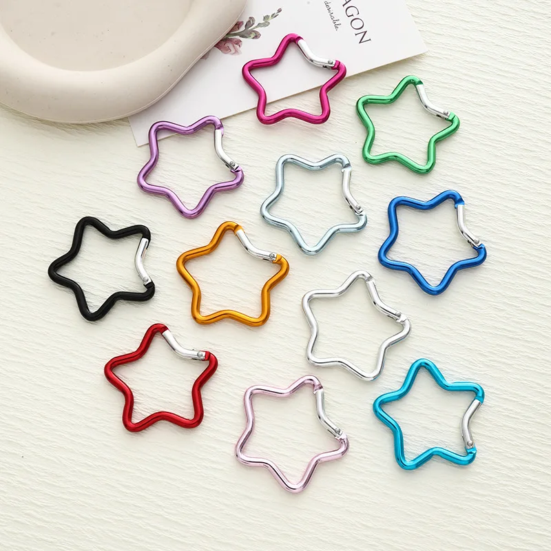 5/10Pcs Colorful Star Shaped Aluminum Alloy Spring Hook Carabiner Clip Keychain Outdoor Backpack Bottle Hanging Buckle