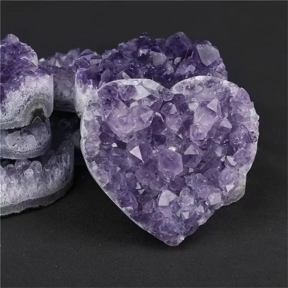 Natural Amethyst Crystal Heart Cluster Raw Ore Healing Crystal Mineral Stone Specimen Gifts Collection Home Aquarium Decoration