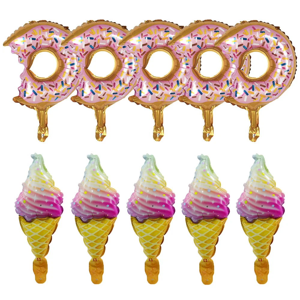 10pcs Mini Donut Birthday Cake Dessert Aluminum Foil Balloon Ice Cream Candy Foil Balloon Food Balloon Donut Theme Party Balloon