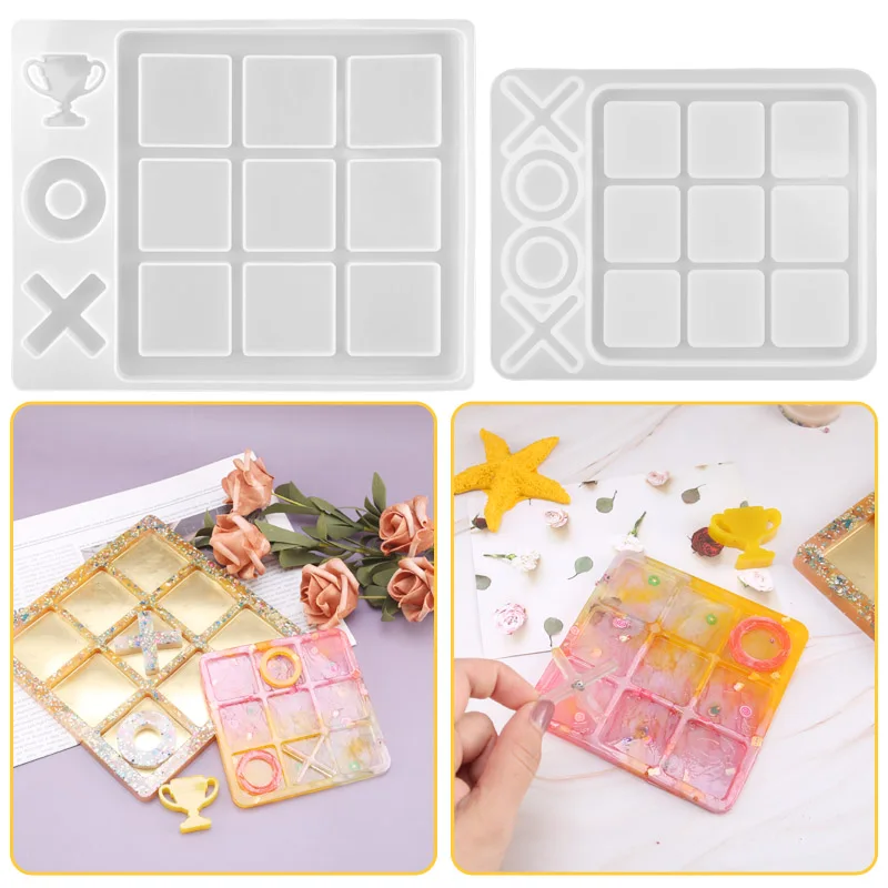 Tic-Tac-Toe Ox Chess Game Silicone Molds Epoxy Resin Mirror Mould for DIY Art Crafts Jewelry Making Clay Resin Casting Handmade