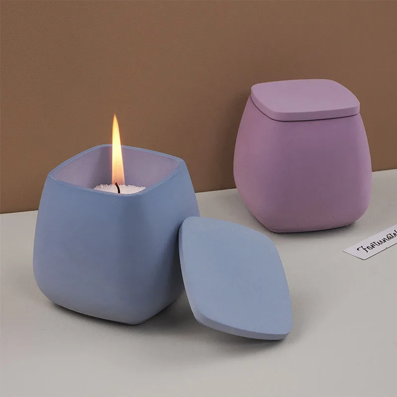 DIY Epoxy Cement Plaster Silicone Mold Square Candle Cup Box With Lid Large Storage Jar Mirror Silicone Mould For Resin view 4