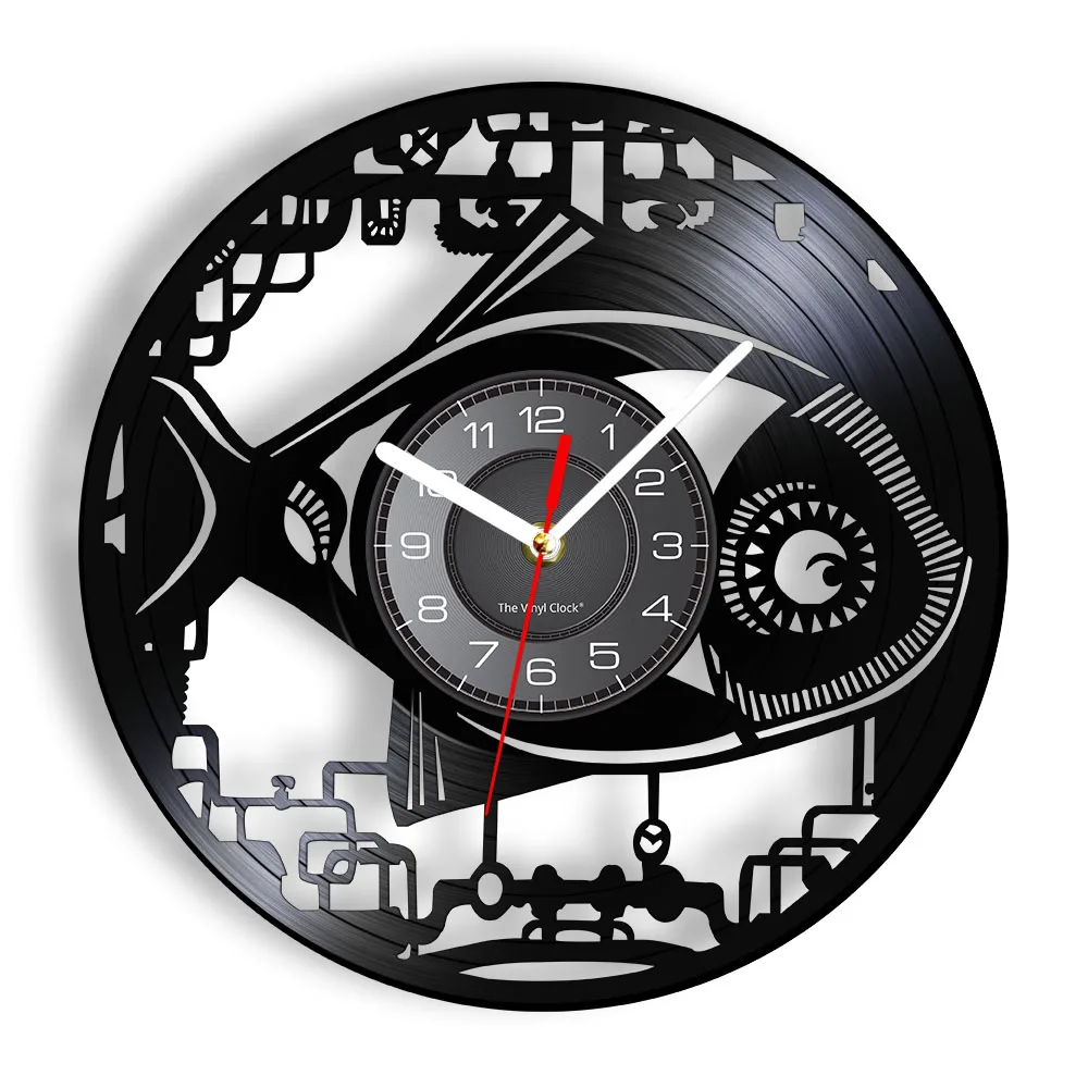 Vintage Steampunk Robot Fish Design Wall Clock Mechanical Fish Vinyl Record LP Clock Handmade Modern Wall Art Gear Fish Clock