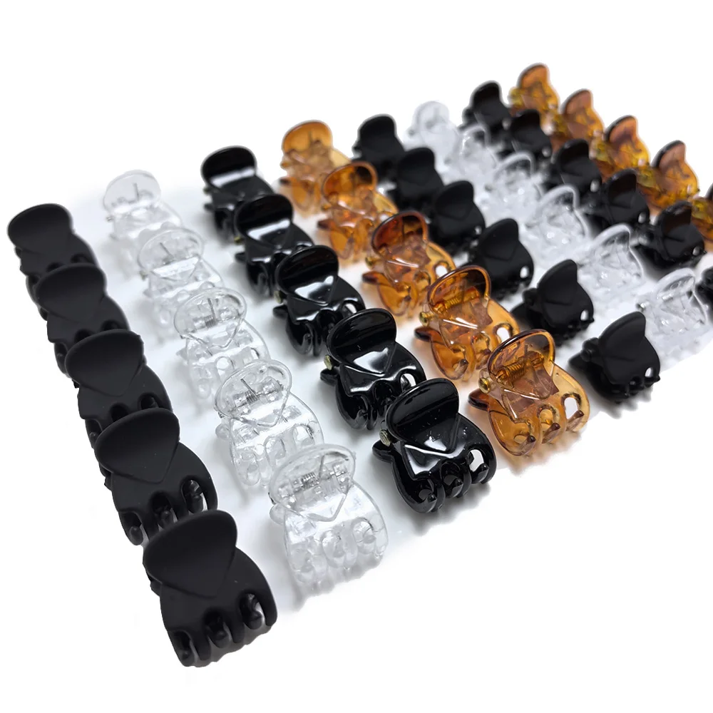 50Pcs/lot 1-1.5cm Small Mini Hair Claw Clips Black Brown Clear Transparent Plastic Clips Hairpin Kids Hair Styling Clamp Women