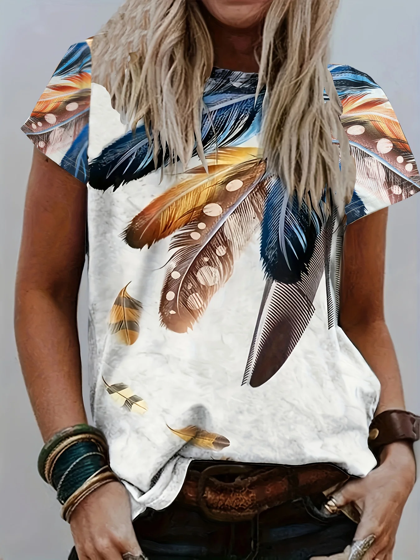 

Women's Western Style Printed Short Sleeve T-Shirt Casual Round Neck Printed Short Sleeve T-Shirt