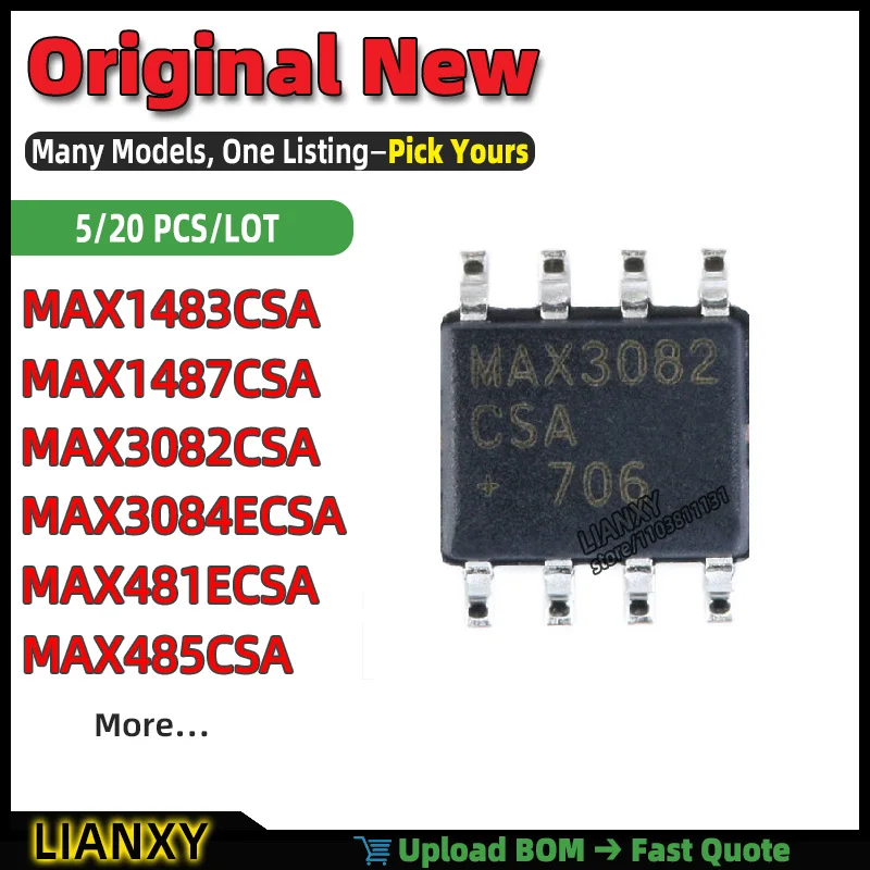 MAX1487CSA MAX485CSA MAX3082CSA MAX1483CSA MAX481ECSA MAX3084ECSA SOIC-8 RS-485 TRANSCEIVER New Original