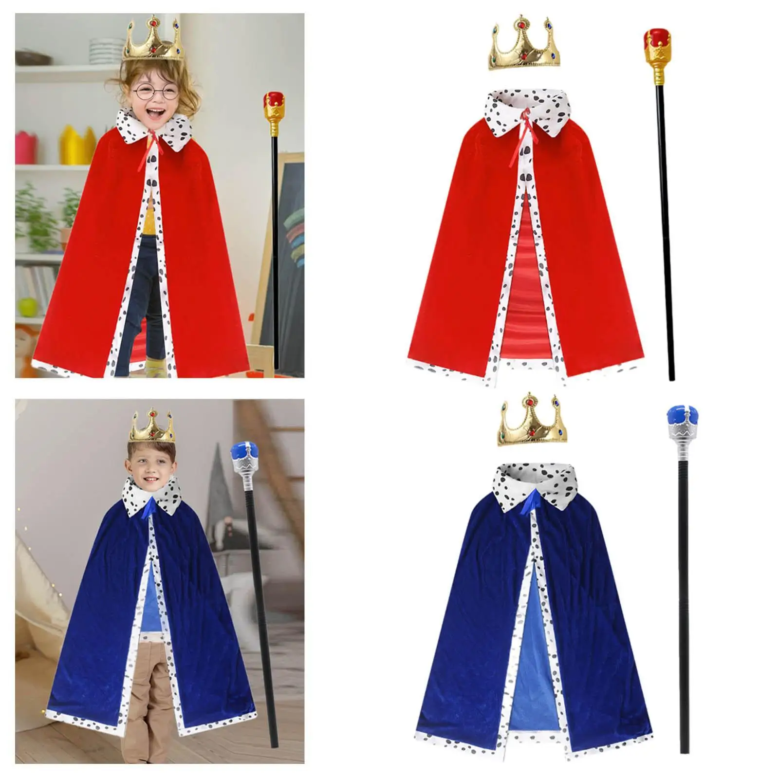 Conjunto de disfraz de corona de bata de rey con bata de reina resistente para actuaciones en escenario