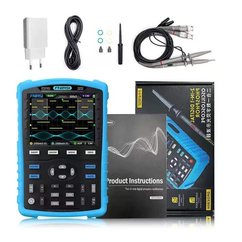 FNIRSI DPOX180H Handheld Phosphor Digital Oscilloscope 500MSPS 180MHz -3DB Vertical Sensitivity 5mV 20Mhz Signal Generator