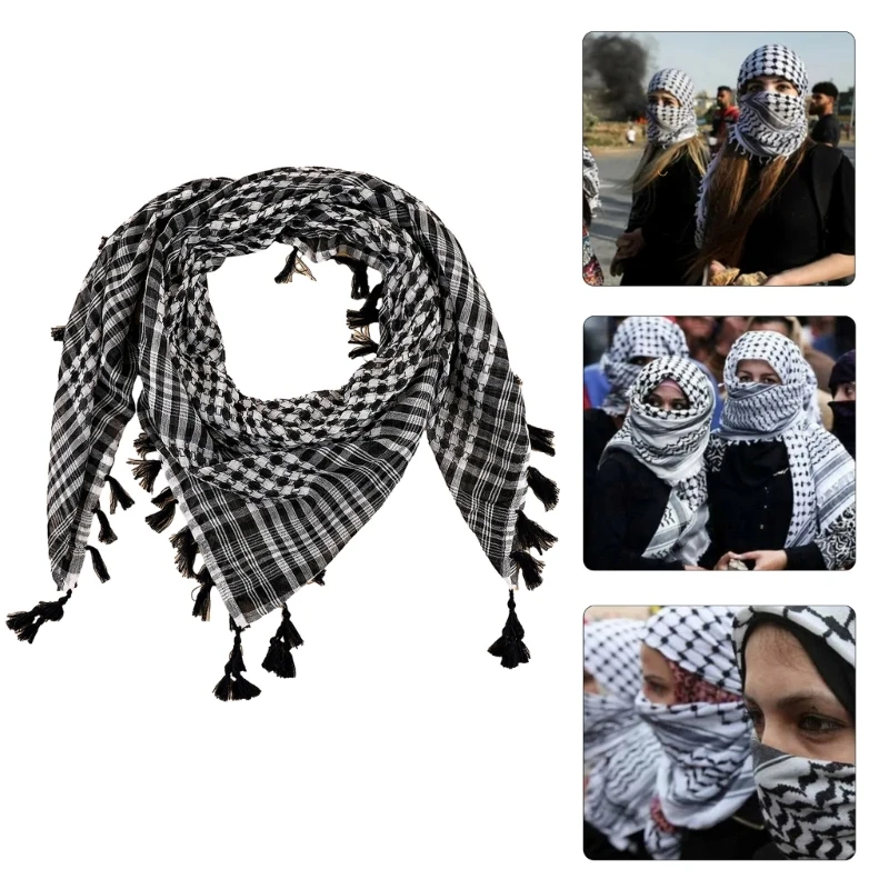 Arabian Shemagh Neckwrap Men Women Ethnic Keffiyeh Arab Hijab Scarf Desert Headscarf Dustproof Face Cover Scarf Jacquard Shawl