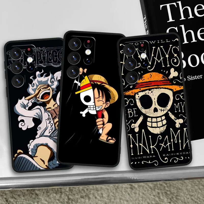 O-One P-Pieces Luffys Black Tpu Cover For Samsung Galaxy S24 S23 S22 S21 S20 FE S10e S10 S9 Ultra Plus Phone Case