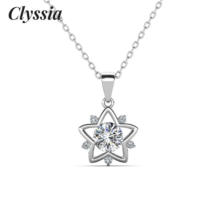 

CLYSSIA D VVS1 Moissanite 925 Sterling Silver with 18k White Gold Plated Star Shape Pendant Necklace Jewelry with GRA Certified