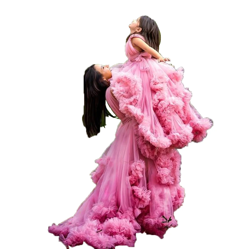 Vestido de niña de flores esponjoso, vestido de baile de tul escalonado, vestido de madre e hija para fotografía de boda, vestido de fiesta personalizado para niños