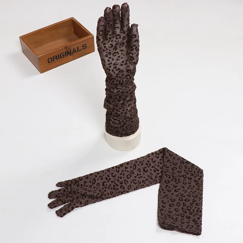 Gloves Long 55cm Mesh Leopard Print Thin Women Lace Driving Sun Protection Halloween Dress Party Costume Accessory Soft Stretchy