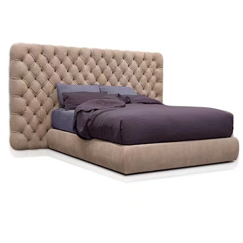 Minimalist modern minimalist light luxury bedroom furniture buckle fabric soft bag bed