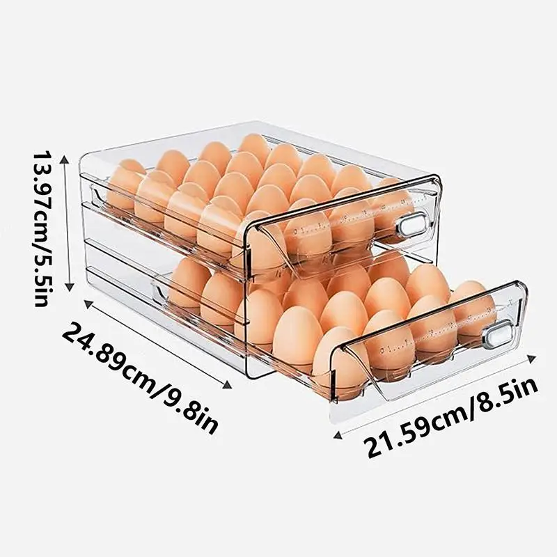 Large Capacity 60-Egg Storage Box Stackable Refrigerator Egg Holder Kitchen Organizer Transparent Anti-Roll Egg Dispenser Container with Freshness Timer Pantry Fridge Accessories Mother's Day Gift