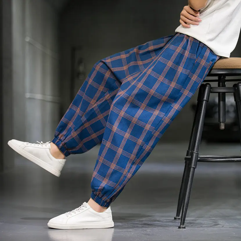 

Мужские повседневные брюки свободного кроя, весенне-осенние, в клетку, широкие, модные, в стиле ретро, немнущиеся, спортивные