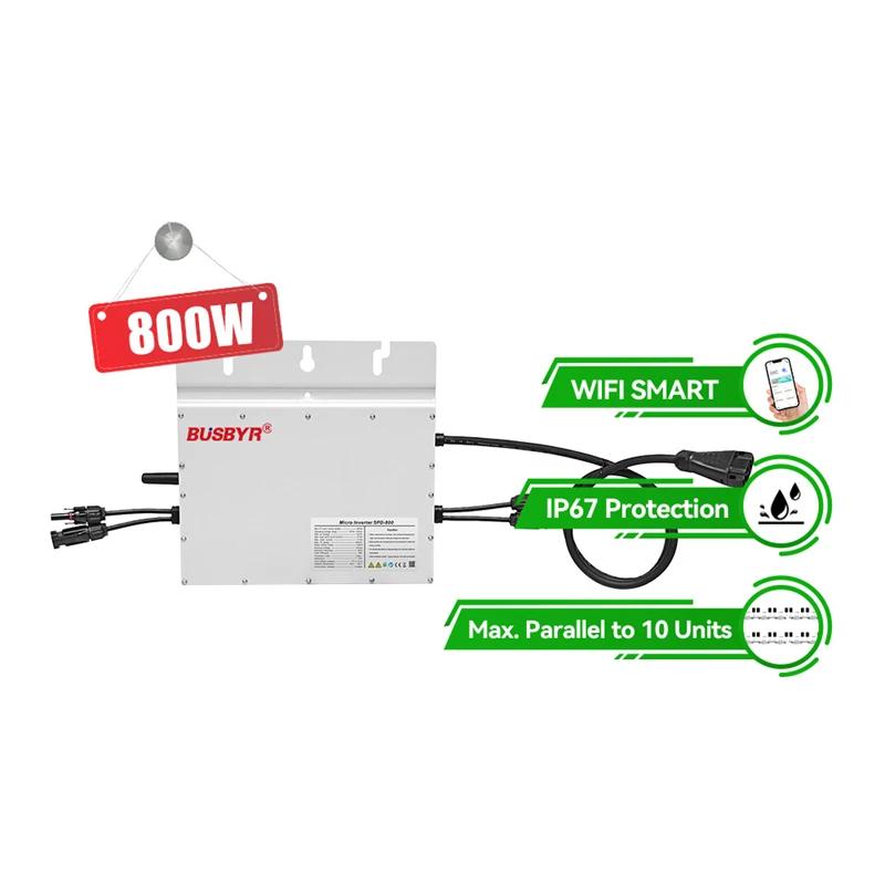 BUSBYR 800 واط عاكس ربط شبكي بالطاقة الشمسية مع وظيفة WiFi الذكية تيار مستمر 22-50 فولت AC230V الشمسية الكهروضوئية شبكة التعادل مايكرو العاكس