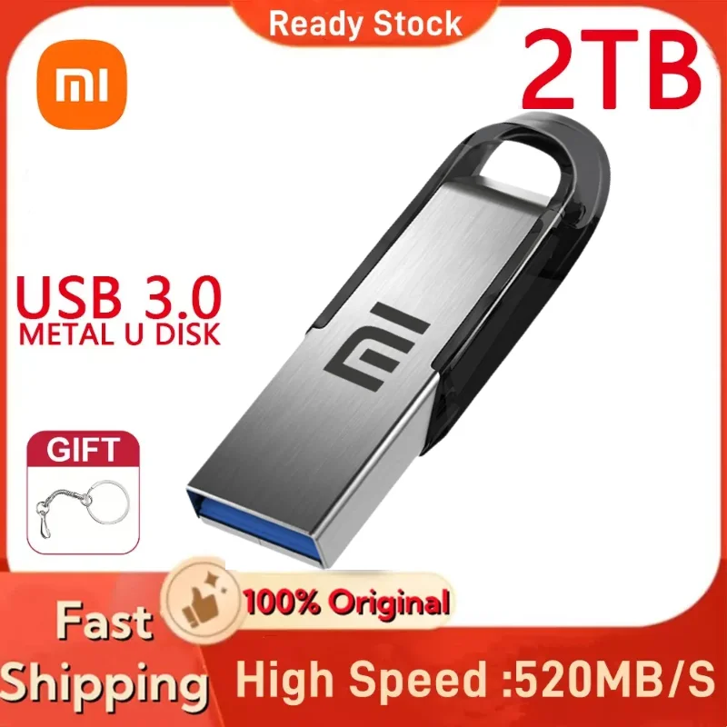 Xiaomi-Metal High Speed USB Flash Drives, Pen Drive portátil, Disco Flash USB para PC, Pendrive à prova d'água, 1TB, 2TB, USB 3.0