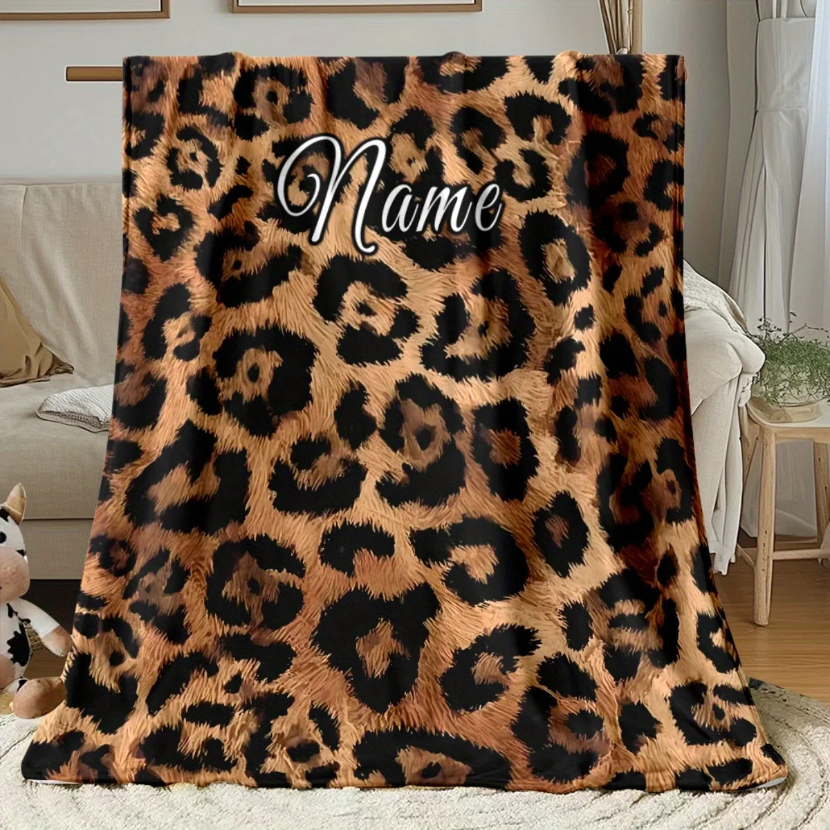 1 personalized leopard print blanket, soft flannel lightweight all season comfortable blanket, suitable for sofa bed camping
