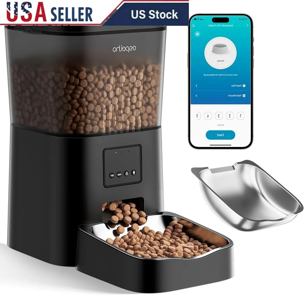 

WiFi Automatic Cat Feeder Smart App Control Timed Food Dispenser Anti-Clog Design Dual Power Supply User-Friendly Freshness