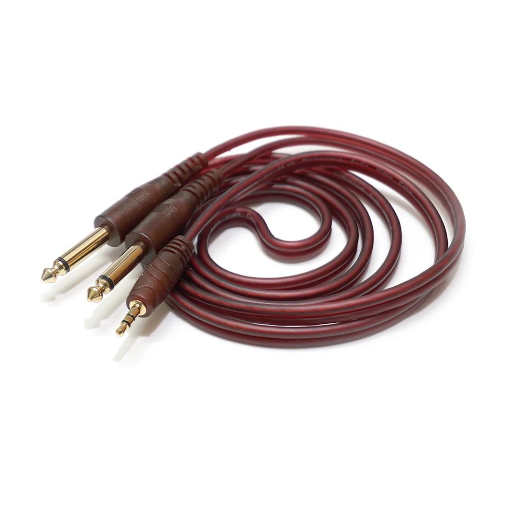 3.5mm 3 Poles TRS Stereo Male to 2x 6.35mm TS Mono Male Jack 24k Gold Plated Connector Oxygen Free Copper Audio Cable