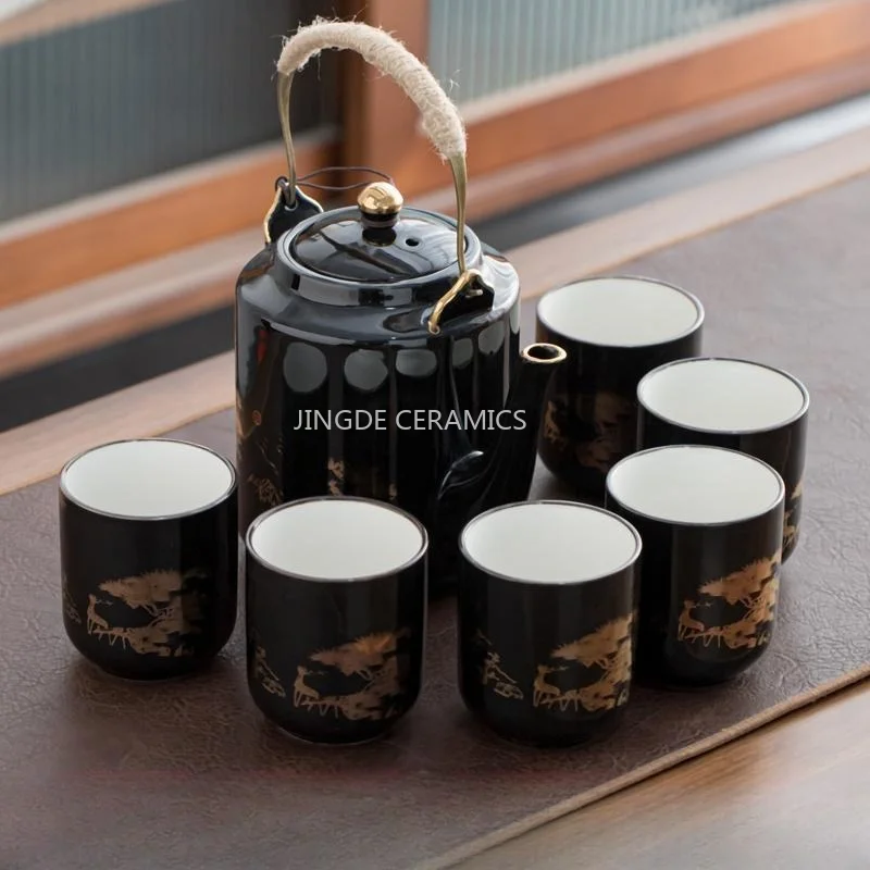 Chinese Style Ceramic Teapot 880ml, Ceramic Teapot, Tea Cup, Teapot with Handle, Suitable for Outdoors Family Tea Drinking