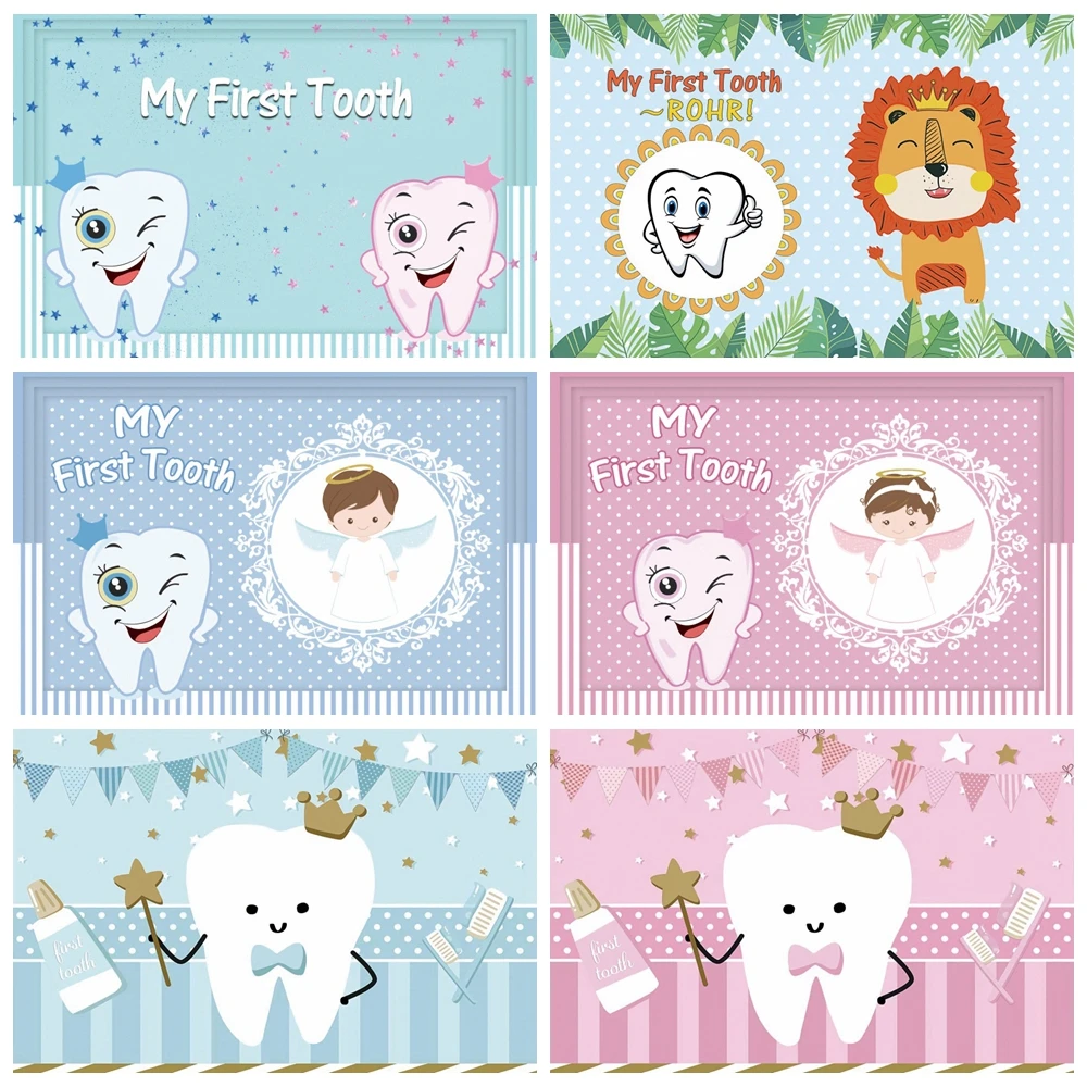 My First Tooth Baby Birthday Party Newborn Boy Girl Twin Photography Backdrop Decoration Backgrounds For Photo Studio